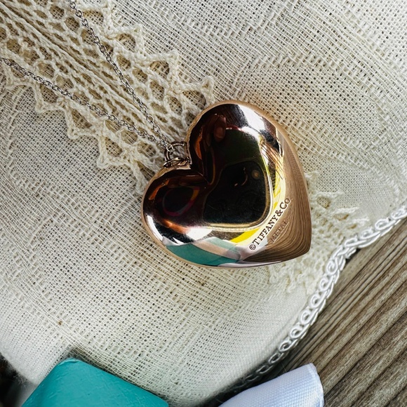 RARE Tiffany & Co Rubedo Puff Heart with Silver Chain Necklace, 18" - Picture 3 of 10
